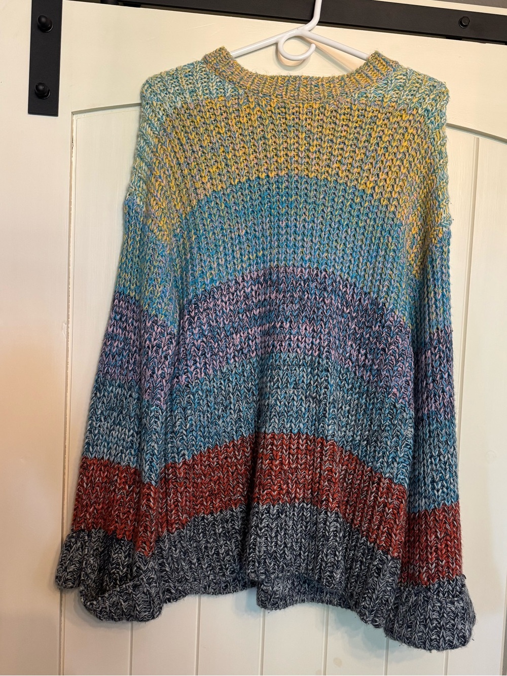 Multicolor Striped Knit Sweater Skirt - Blue, Yellow, Red